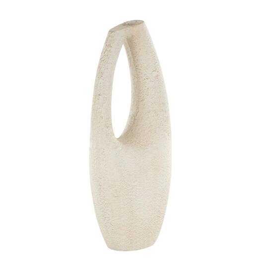 17.5" Cream Paper Mache Abstract Curved Cutout Vase with Brown Distressed Texturing